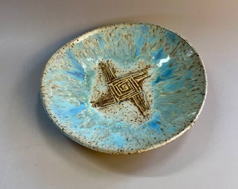 Handmade ceramic carved Brigid bowl