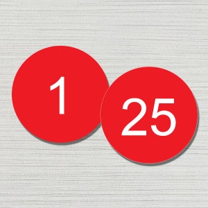 Genummerde vinylstickers, rood, rond