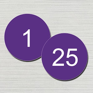 Genummerde vinylstickers, paars, rond