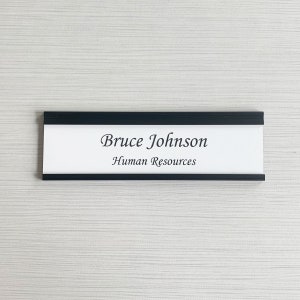 Custom Nameplate with Modern Aluminum Nameplate Holder for Wall or Door, Adhesive Backing Included