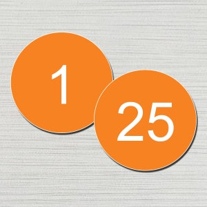 Numbered Vinyl Decal Stickers, Orange, Circle