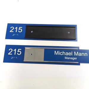 ADA Room Number Signs with 8" X 2" Nameplate Holder - SLEEK