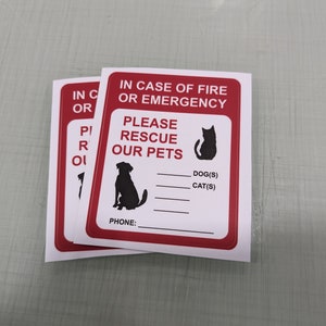 4" x 5" In caso di emergenza, si prega di salvare gli animali domestici, cartello in vinile – Confezione da 2
