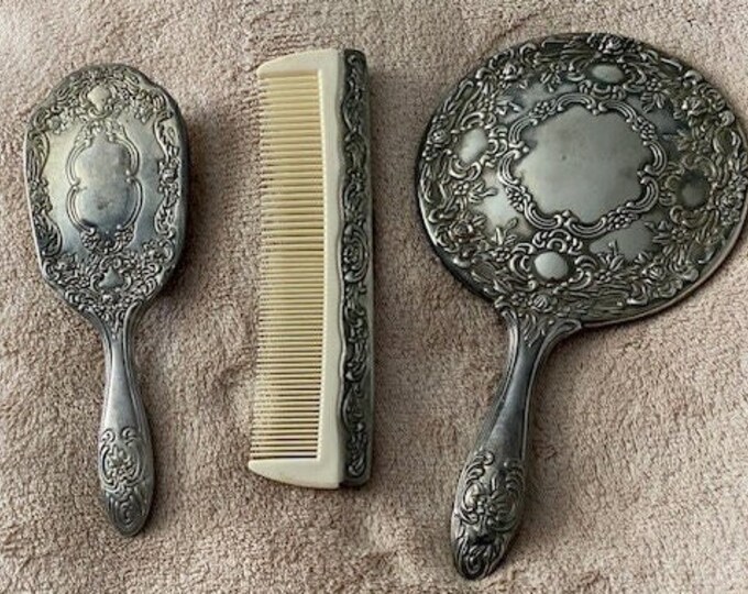 Antique Silver Comb, Brush and Mirror Set Free Shipping Etsy