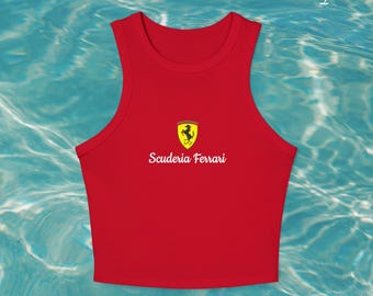 フォーミュラワン スクーデリア フェラーリ レディース マイクロ リブ レーサー タンクトップ カジュアル サマー トップス ファン向けスポーツウェア 車好きへのギフト アクティブウェア