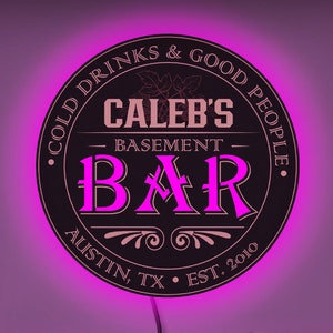 Placa de neon de bar personalizada, Placa de LED de bar no porão, Placa de bar personalizada, Placa de nome de bar, Presente de bar no porão, Decoração de arte de parede de bar, Decoração de bar no porão