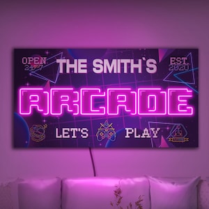 Arcade neon sign, Custom arcade sign, Personalized arcade sign, Custom game room sign, Retro game decor, Arcade wall art, Arcade wall decor