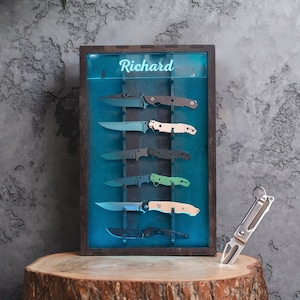 Knife display with led, Pocket knive stand, Custom knife led shelf organizer, Knife cabinet lighted, Wooden knife holder, Knife wall holder