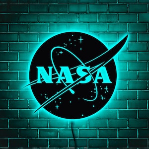 NASA neon sign, NASA led sign, Space neon sign, Cosmic neon sign, NASA logo, Wooden Nasa sign, Nasa wall art, Nasa decor, Space wall decor