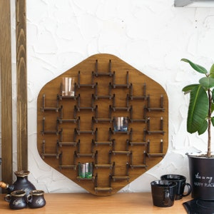 Shot glass display shelf, Shot glass storage, Shot glass display case, Shot glass holder for wall, Shot glass display cabinet