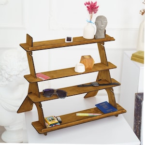 Exhibición de madera para comercio minorista, expositor portátil, planos de expositores para ferias de artesanía, stand de vendedor con estantes de exhibición portátiles, expositor de 4 niveles