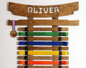Karate Belt Wall Display,Martial Arts Belt Holder,Karate Belt Holder,Karate Belt Rack,Karate Belt and Medal Display,Martial Art Belt Display