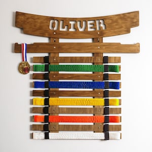 Karate belt display rack, Personalized karate belt display, Judo belt, Taekwondo belt display, Jiu Jitsu belt holder, Belt holder
