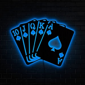 Pokerkarten Wanddekor, Pokerlampe, Poker LED-Schild, Straight Flush Wandkunst, Poker Leuchtreklame, Royal Flush, Kasino LED-Schild, Kasinolichter