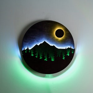 Mountain neon light sign, Mountain Neon Sign, Mountain Light Up Sign, Mountain Led Sign, Mountain Round Sign, Wood Wall Art with Led