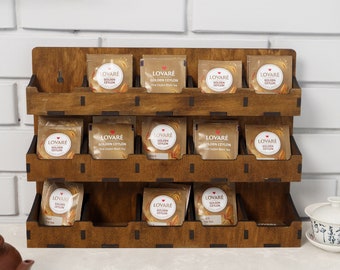 Tea bag storage box, Tea bag organizer box, Tea organizer rack, Wall tea holder, Wooden tea storage box, Tea organizer vertical