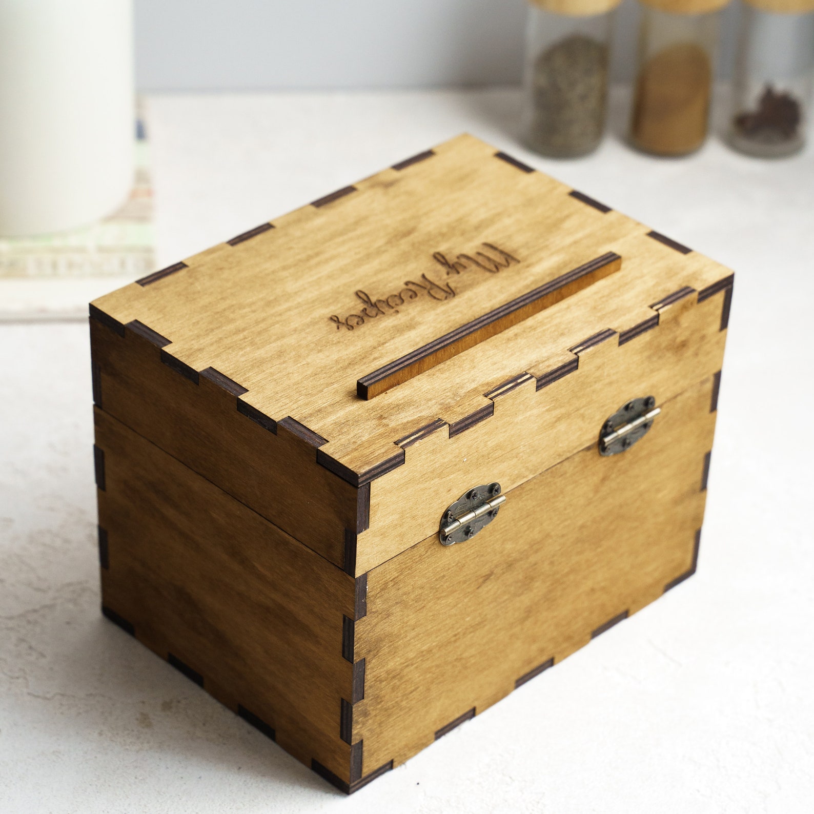 Wooden Recipe Box With Dividers, Personalized Recipe Box for Bridal ...