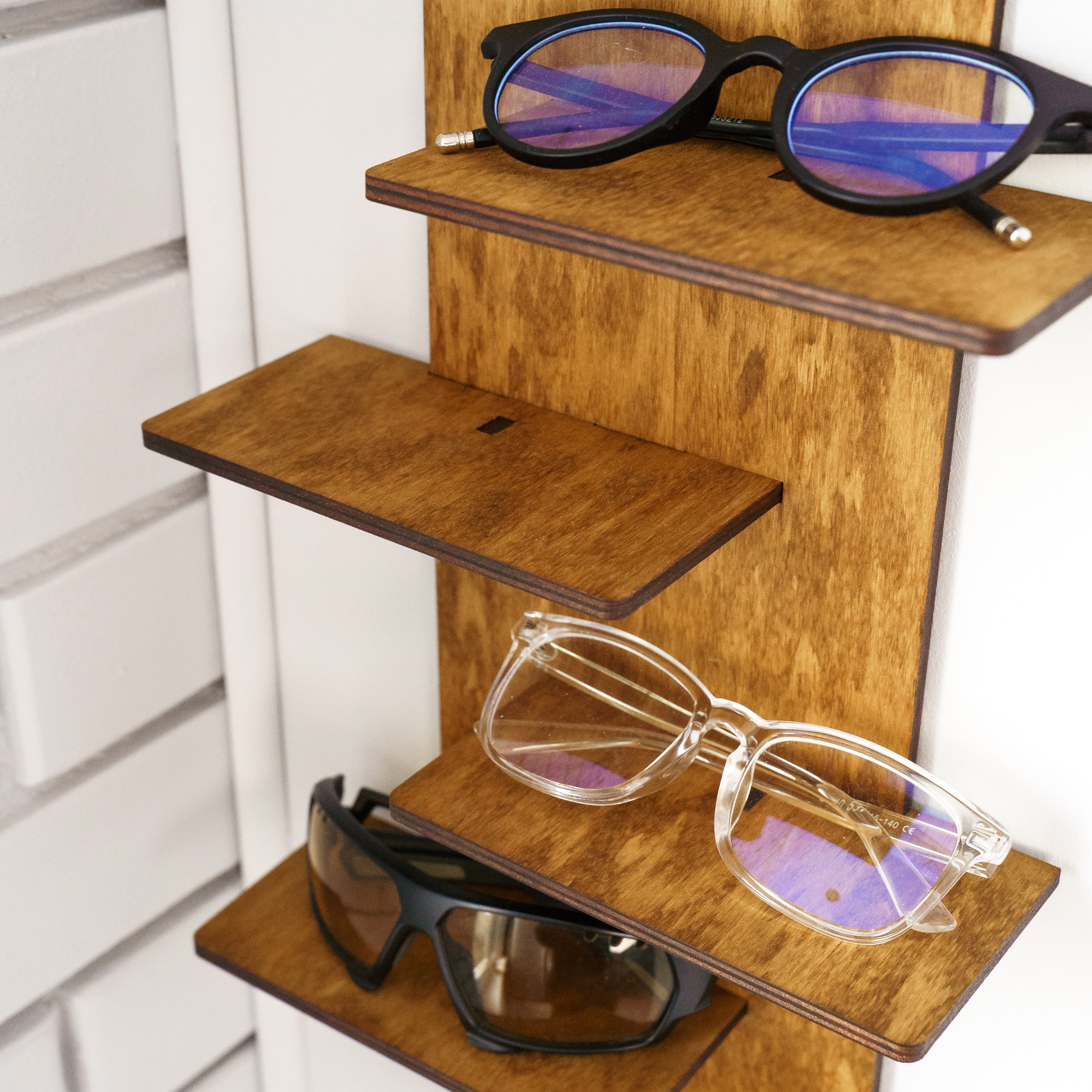 Wooden sunglass organizer, Sunglasses rack, Sunglasses wall holder