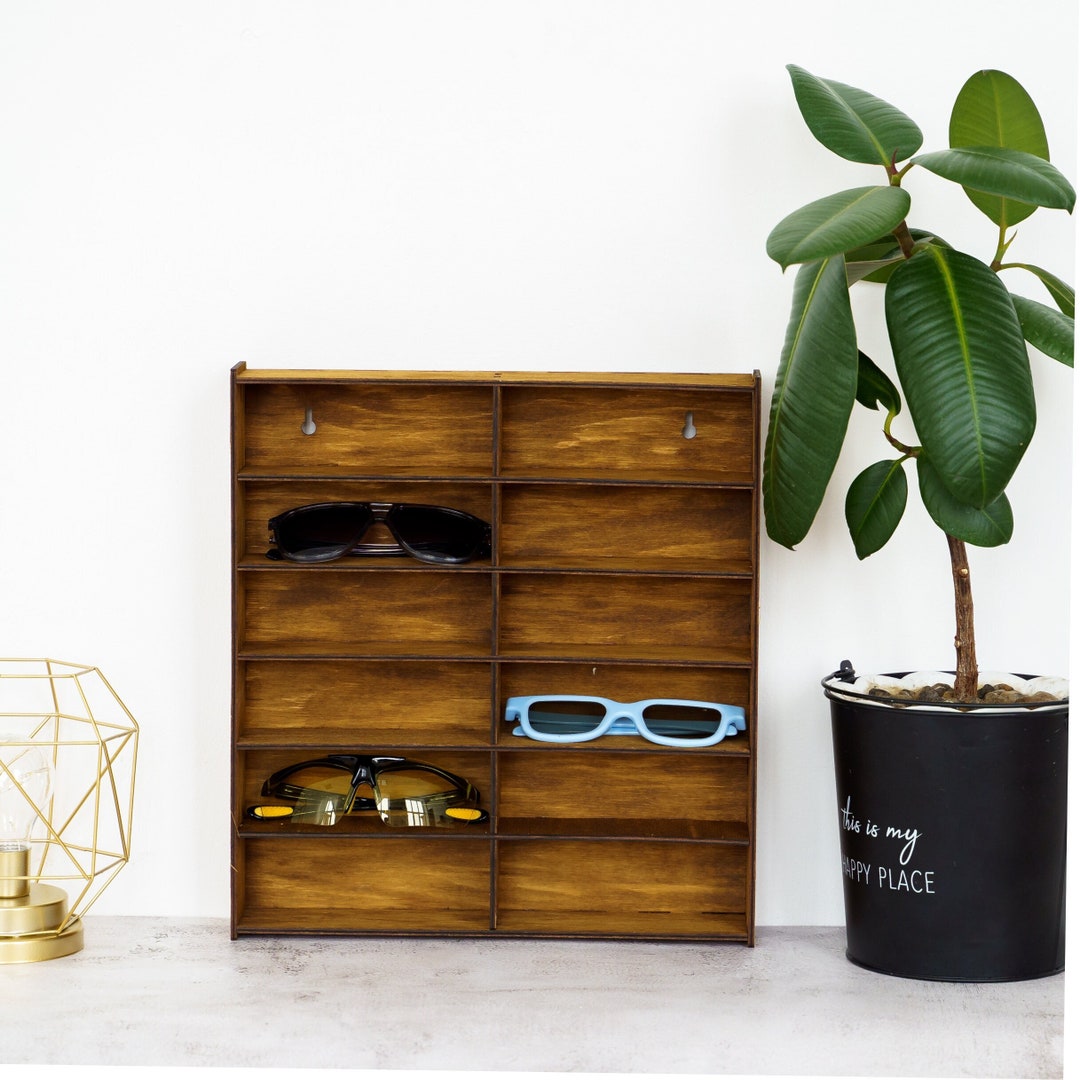Sunglasses Display Shelf, Glasses Organizer Case, Wood Glasses Stand