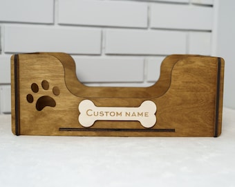 Custom dog toy box, Dog toy box personalized, Dog toy box with lower front, Dog toy basket small, Wood box with name, Pet storage