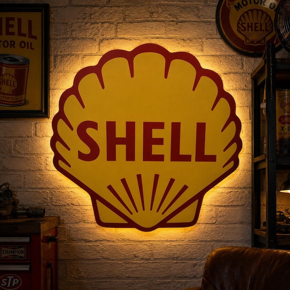 Shell Neon Sign, Vintage Oil Company LED Wall Art, Gas Station