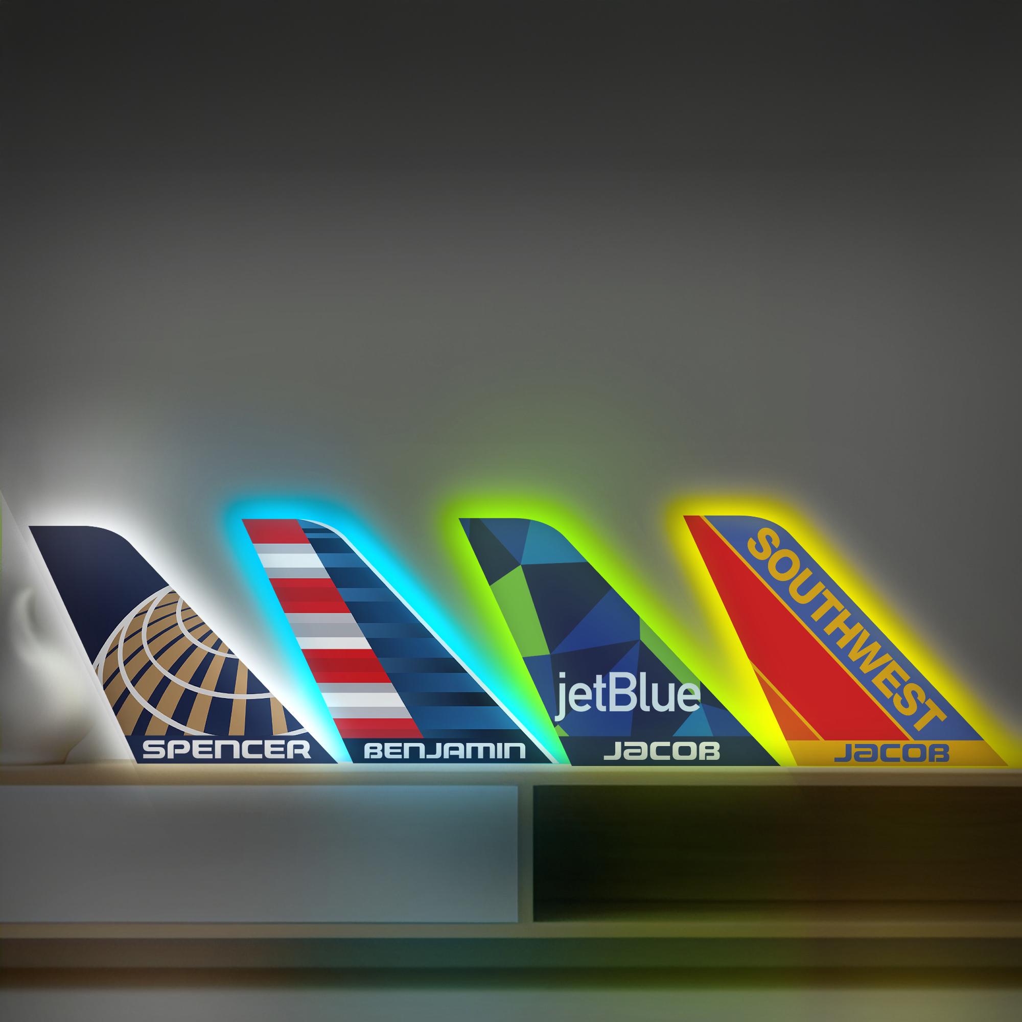 Custom Airline Tail Sign Lighted, Airline Tail Wall Art, Plane