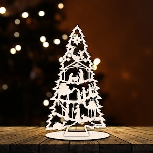 Belén de árbol de Navidad, Adornos navideños para árbol, Decoración de belén, Adornos navideños para mesa, Adornos de belén de madera