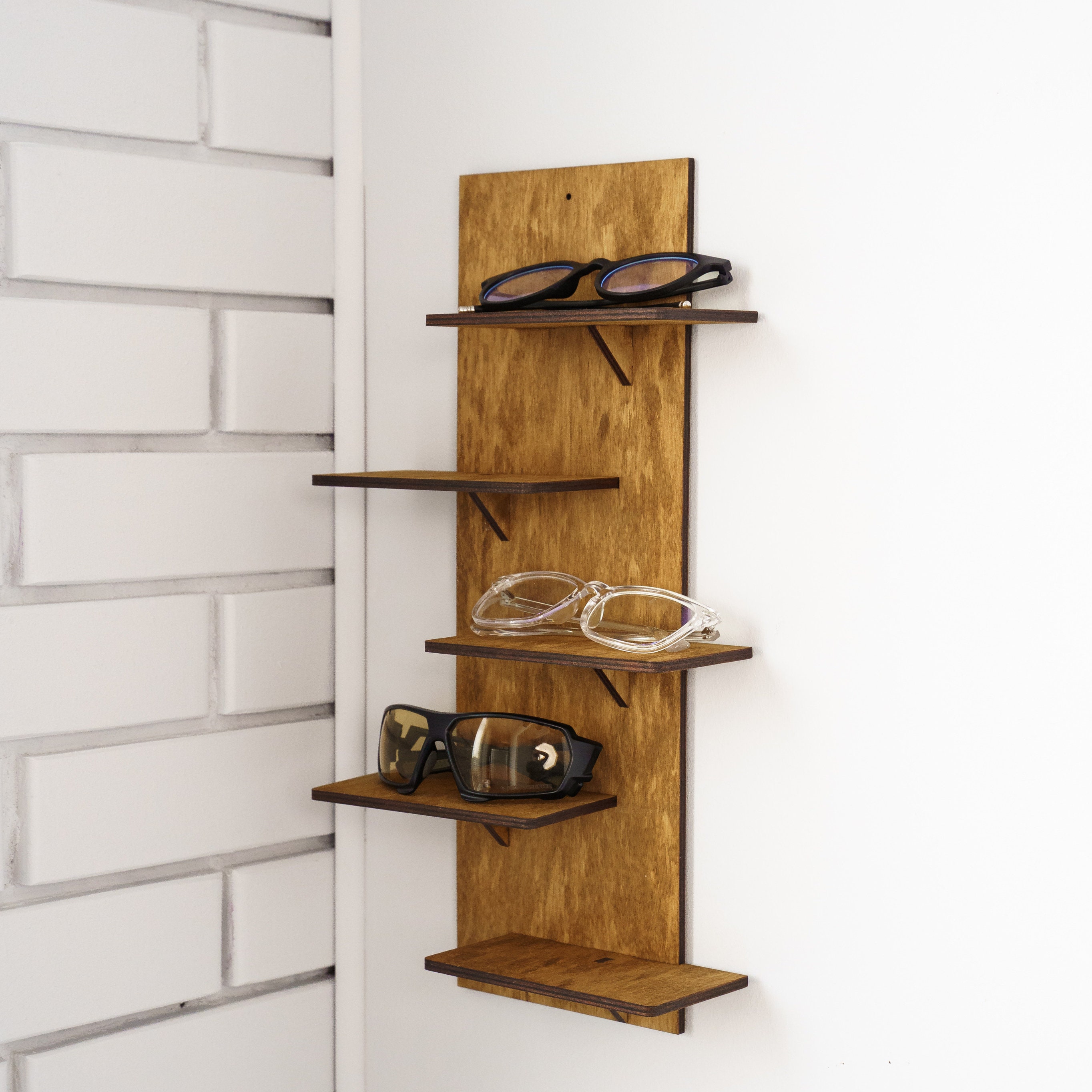 木製壁掛けラック ブラウン 縦長デザイン　サングラス Wooden sunglass organizer, Sunglasses rack, Sunglasses wall holder