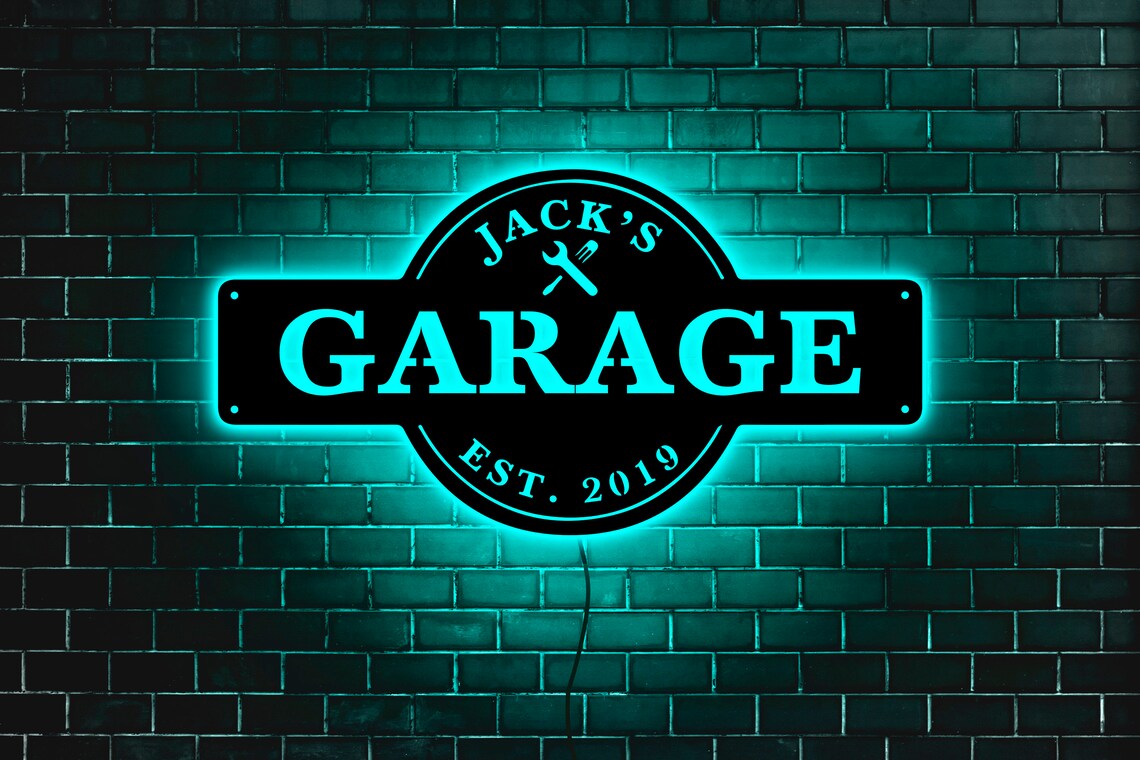 Neon Garage Sign Personalized Garage Sign Custom Garage Name Etsy