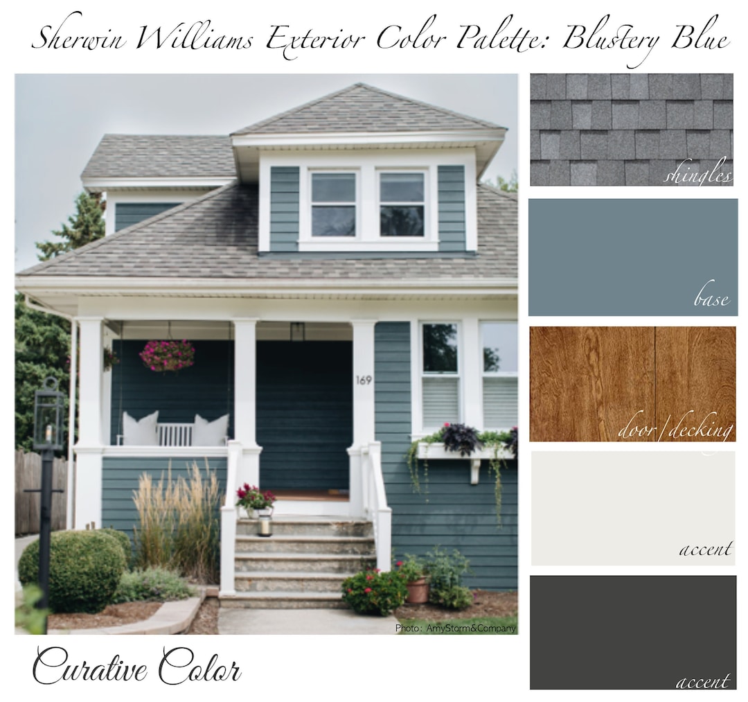 Blustery Blue SHERWIN WILLIAMS Exterior Color Palette Etsy