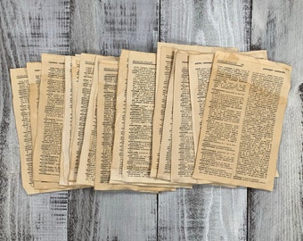 French to Italian Dictionary Pages Tea Coffee Stained Paper | Junk Journal Ephemera  | Scrapbooking Craft Materials | Hand Dyed Paper