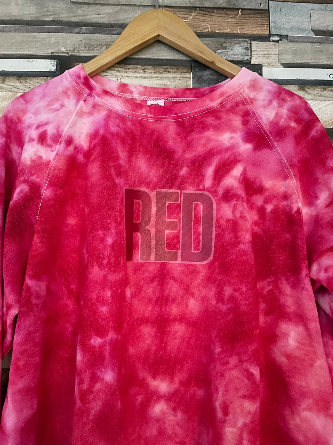 red sweatshirt bleach tie dye