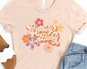 Groovy Baby Tshirt, Heather Prism Peach Tee, 60s Tee, Retro Tshirt, Womens Tshirt, Disco Shirt, Graphic Tees, Hippie Shirt, Movie Lovers Tee