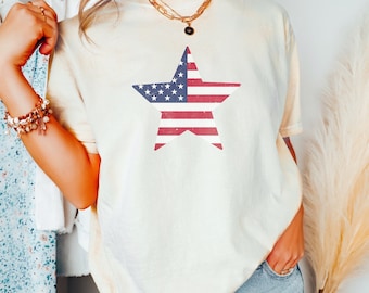 USA Star Flag Comfort Colors T-Shirt: Retro 4th of July Tee