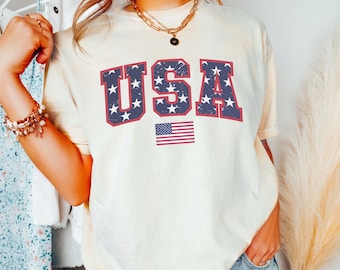 Retro USA Flag Comfort Colors T-Shirt: 4th of July Tee