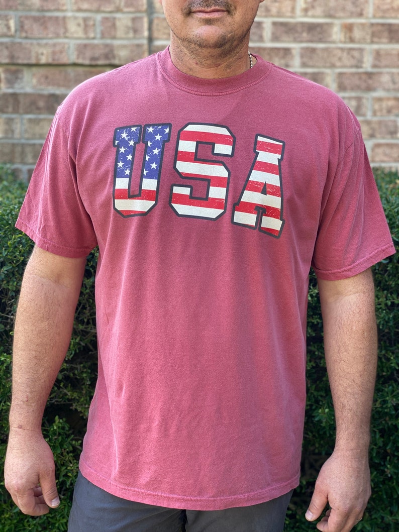 Vintage USA Flag Comfort Colors T-Shirt: Patriotic 4th of July Tee image 1