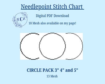 Paquete de círculos de 13 mallas (3, 4 y 5 pulgadas), gráfico de bordado y patrón de punto de cruz, ideal para principiantes (descarga digital en PDF)