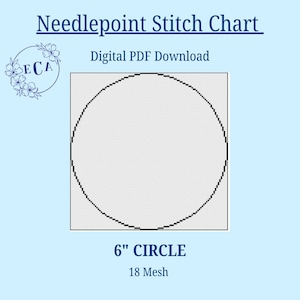 6 Inch Circle 18 Mesh, Needlepoint Chart and Counted Cross-Stitch Pattern, Beginner-Friendly DIY (Digital-Download)