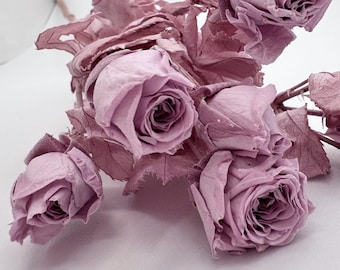 Preserved lavender Spray rose with long stem with leaves forever flowers DIY Bouquet bridal wedding arrangement
