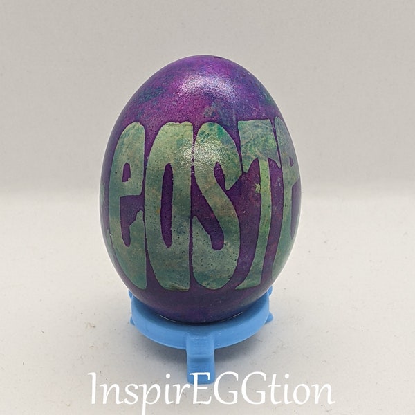 Real Easter Egg, Alcohol Ink and Pysanky Chicken egg, Green Easter flowers on Purple