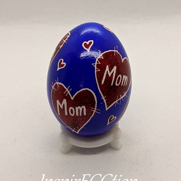 Decorative Chicken Egg Mother's Day pysank, lots of hearts on bright blue