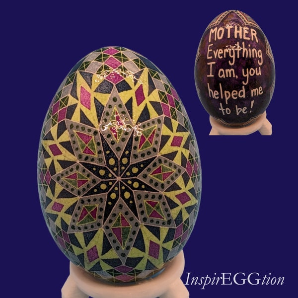 Decorative Goose Egg Mother's Day pysanky, MOTHER Everything I am you helped me to be