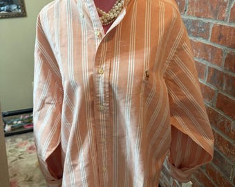 Ralph Lauren Orange Stripe Oxford Shirt with Ruffled Collar (Size 16.5-33)