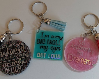 personalised Funny slogan keyrings keychains