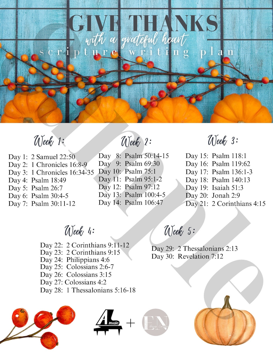 Give Thanks 30-day Scripture Writing Plan - Etsy