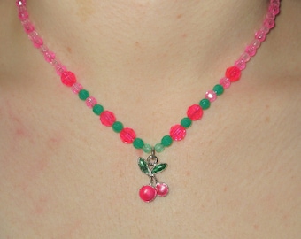 Cherry On Top Beaded Necklace with Cherry Charm