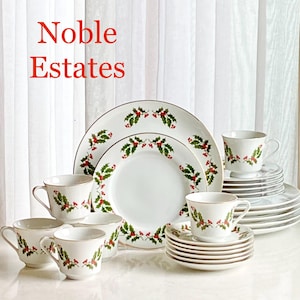 Vintage Kashima Christmas Holly Dishes - Service for Six (24 pieces total)