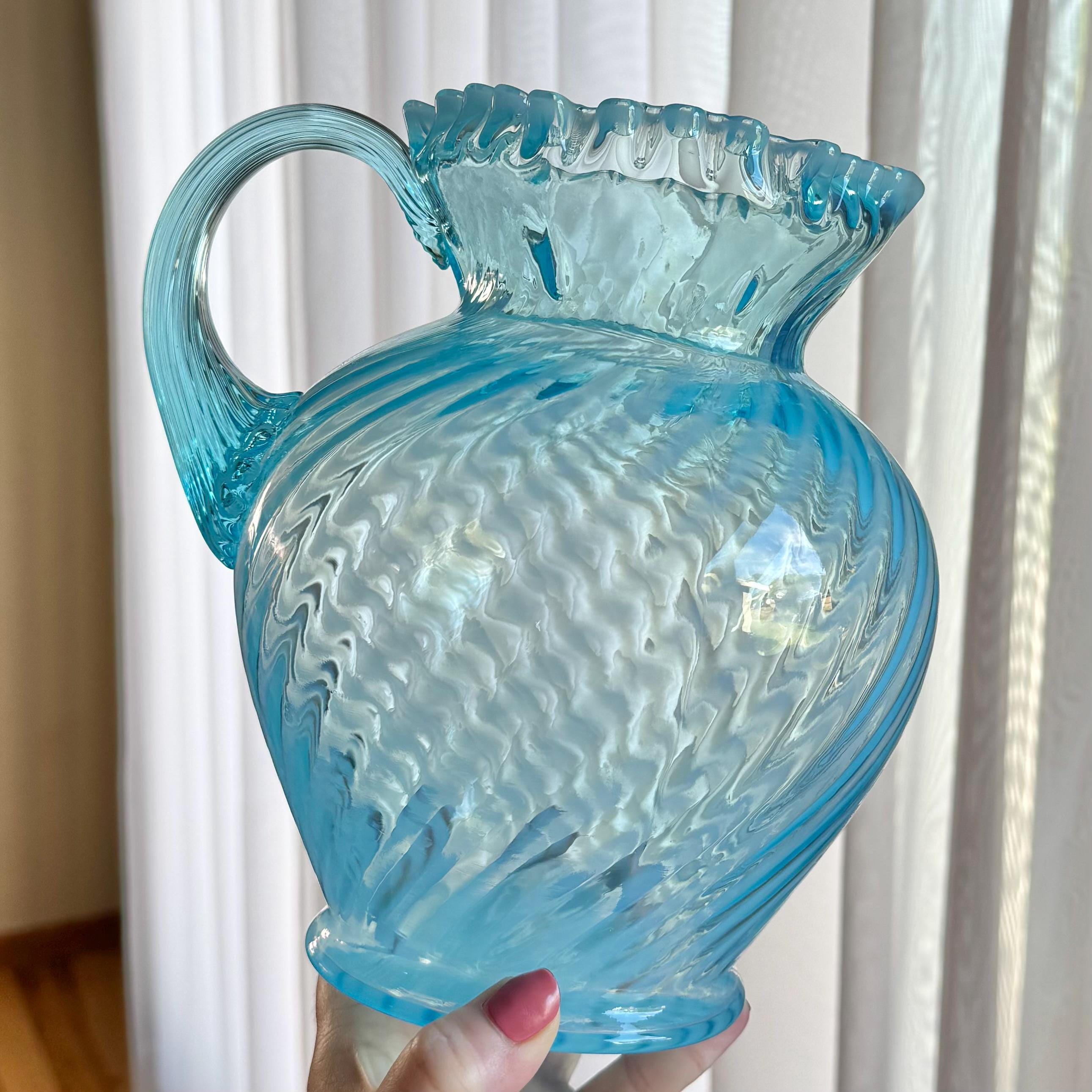 Vintage Fenton Blue Opalescent Large Spiral Swirl Pitcher - Etsy