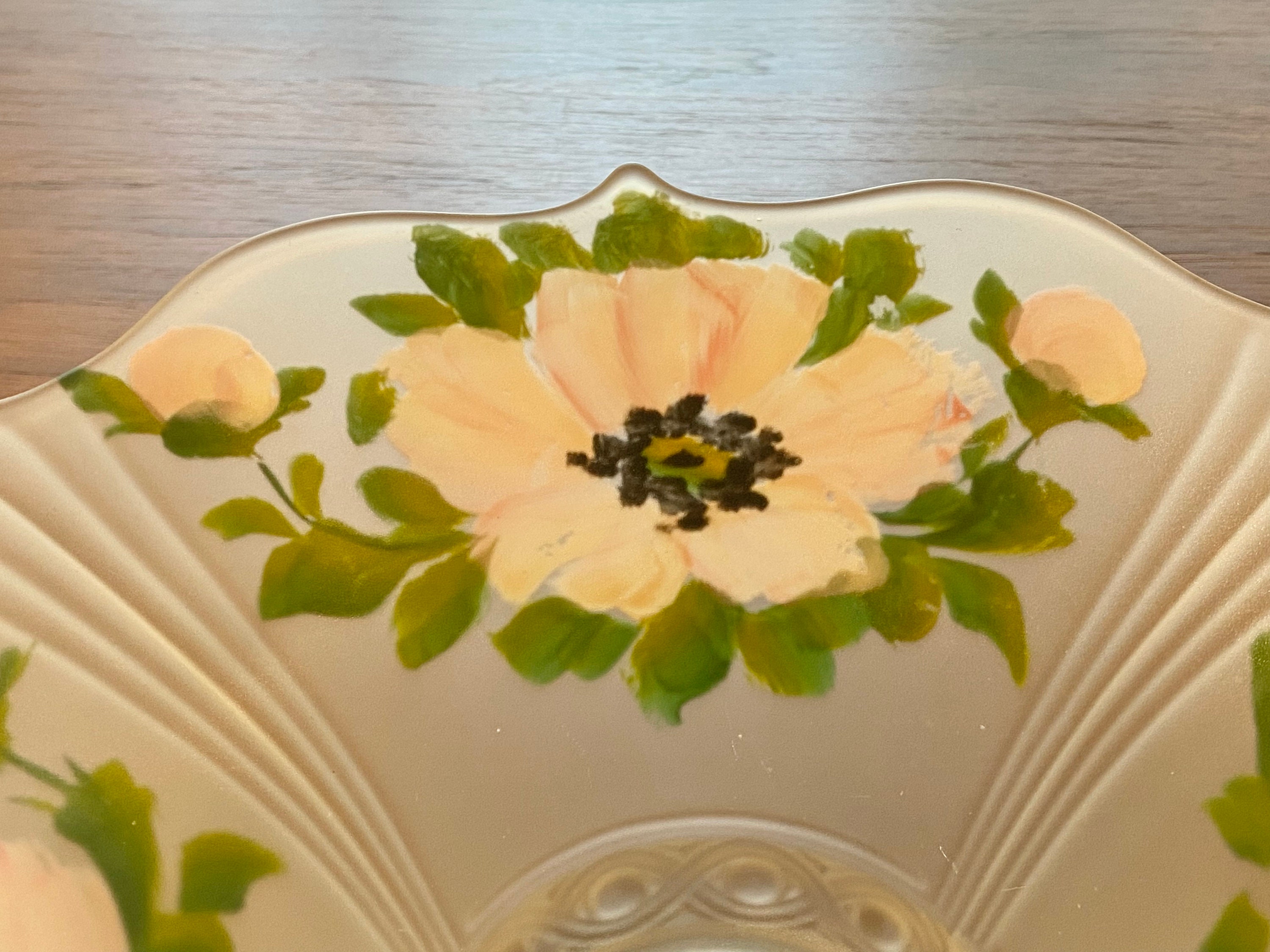 Vintage Hand Painted Frosted Glass Bowl Etsy UK