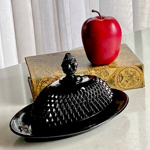 Indiana Glass Tiara Exclusives Cameo Black Diamond Point Covered Butter Dish (circa 1977)